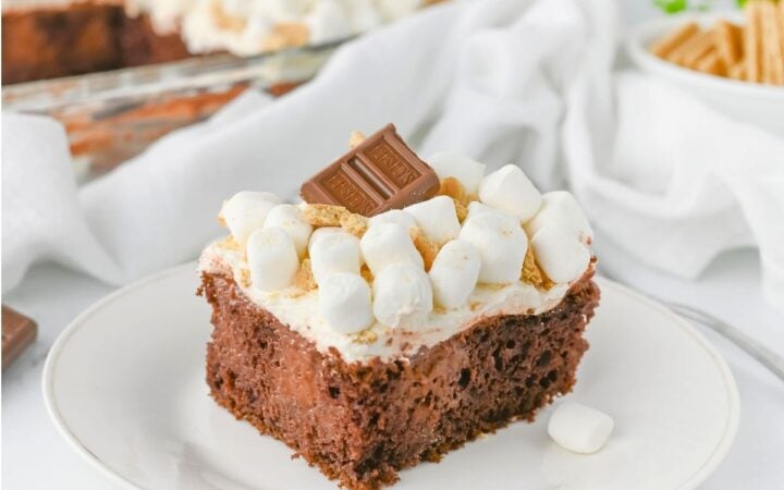 Marshmallow Fluff S'mores Poke Cake
